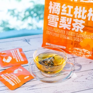 Orange Red Loquat Snow Pear Tea, 0.18 oz*12 bags - Individually Wrapped Tea Bags, Soothes Throat, Herbal Cooling Relief