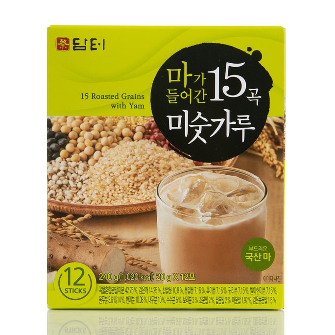 Korean Damtuh Traditional Korean Tea Misugaru 15 Multi Grains Mixed Powder Drink Snack Meal Replacement - 20g x 12 Sticks 