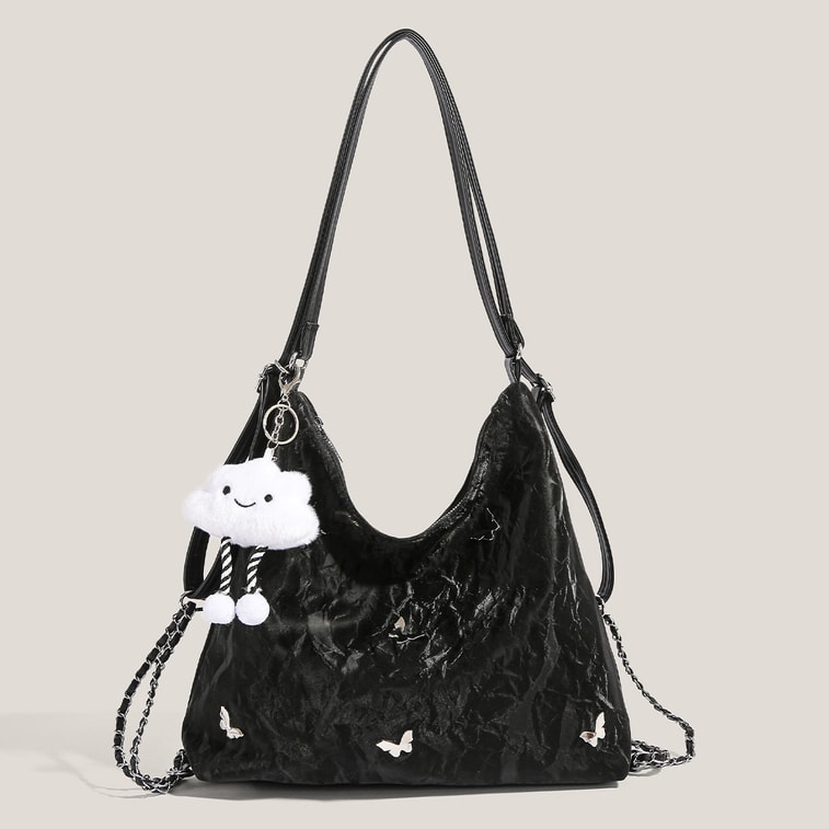 Large-capacity Butterfly bag Black (with Pendant) F 1 piece Versatile Shoulder & Crossbody Tote bag With Elegant Niche Style For Daily Commute 5