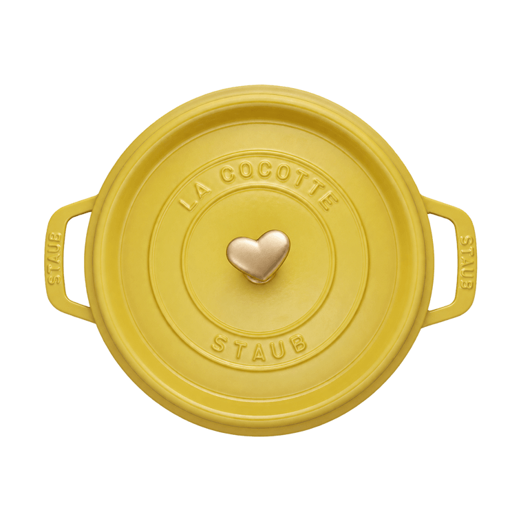 [Yami Exclusive] Round Dutch Oven Enamel-Coated Cast-Iron Citron 4QT×1 + Heart Shaped Knob Light Gold 1 pcs×1 8