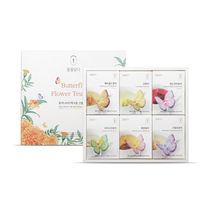 KKOKDAM Premium Korean Tea - Butterfly Flower Teabag 6 kinds Gift Set 18pc