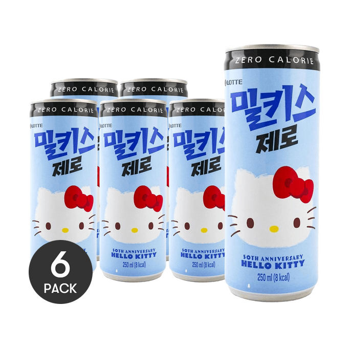 韩国LOTTE乐天  MILKIS妙之吻 牛奶苏打水乳酸菌汽水 0糖 250ml*6【6罐装】【Hello Kitty联名 可爱晕了!!】