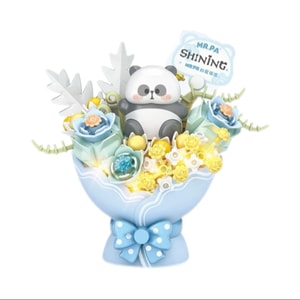 【中國直郵】 俐智 燈光版 熊貓花束積木 小顆粒 拼裝玩具 耙老師聯名款 小耙花束模型 禮物 閨蜜情侶 - 藍色 1套*