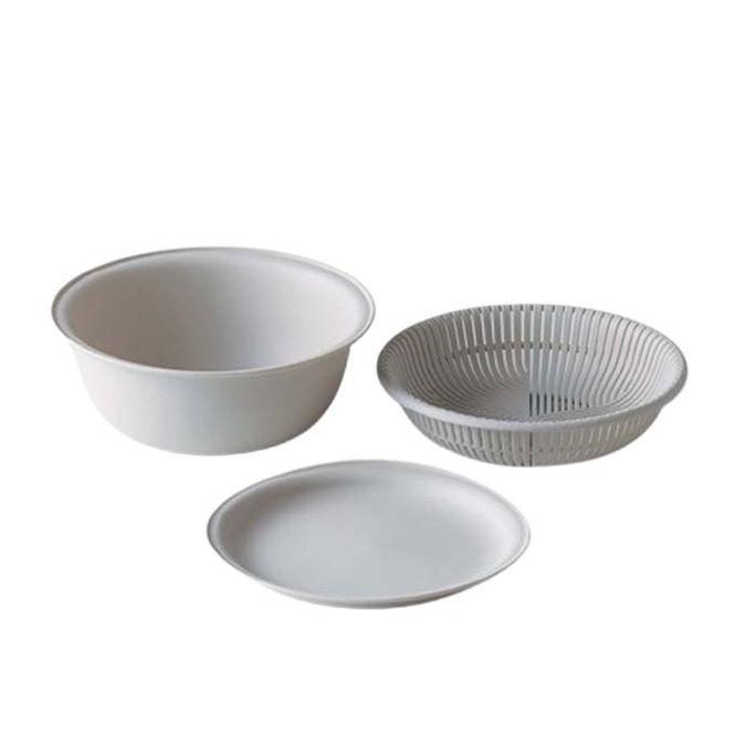 Multifunctional Drainer Basket for Washing Vegetables and Fruits (3-Layer Filter) 18cm Microwave Safe [3-Piece Set; Gray]