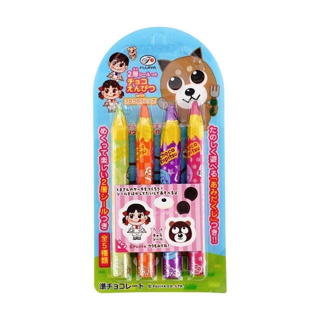 FUJIYA Chocolate Pencil 4p, 0.95 oz【Includes Stickers】 - Yami.com