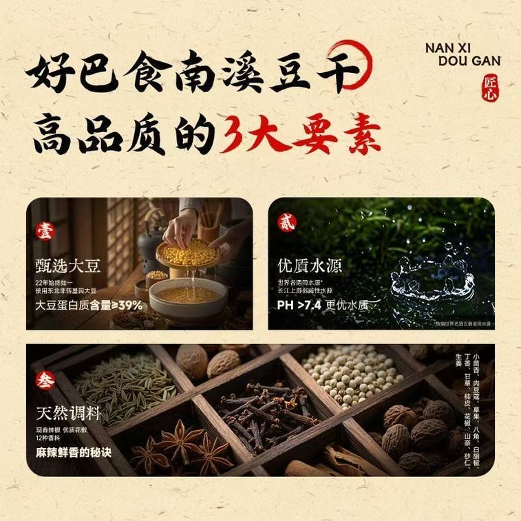 Nanxi Dried Tofu, Five-Spice Flavor, 60g*5 Packs, Rich Marinade Aroma, Chewy Vegetarian Tofu Snack Snacks To Satisfy Cravings 5