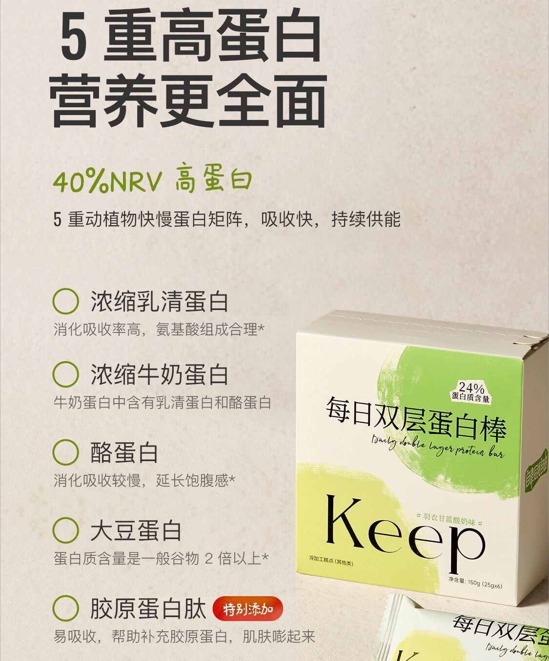 【中國直效郵件】 Keep 蛋白棒飽足抗餓營養高蛋白零食健身代餐高蛋白高纖穀物能量棒 雙層 開心果黑巧口味150g/盒