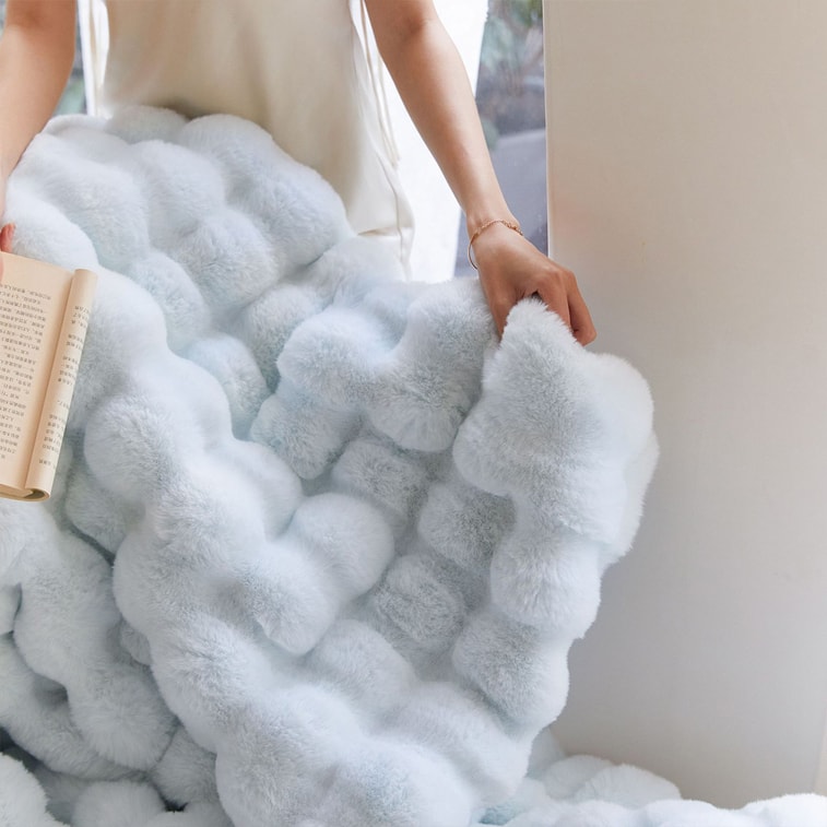 Toscano Plush Blanket Sofa Throw Office Nap Blanket with Cat-Petting Texture Sky Blue 160×200cm 1 pc 4