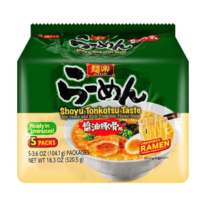 Menraku Japanese Ramen - Instant Noodles , Shoyu Tonkotsu Taste - Soy Sauce And Rich Tonkotsu Flavor Soup ,5 Pack , 18.