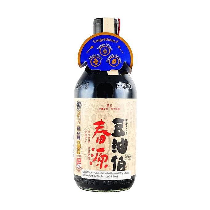 Chun Yuan Naturally  Brewed Soy Sauce , 16.9 fl oz 【Gluten Free】