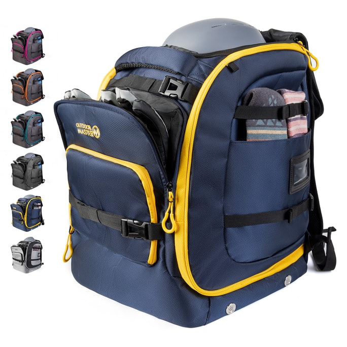 ski boot bag 65L Backpack Waterproof  for Ski Helmets Goggles&Accessories Men&Women - Blue and Yellow