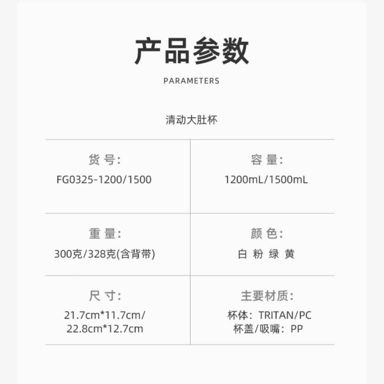 【中国直邮】 富光 大容量水杯学生塑料运动水壶吨桶吸管杯子 白色 1200毫升 3