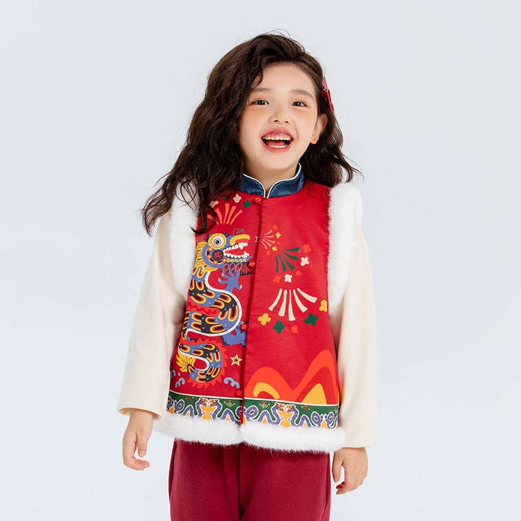 【中国直邮】年衣儿童棉马甲男女秋冬新款婴儿小马褂背心拜年服 紫苑红 150码 4