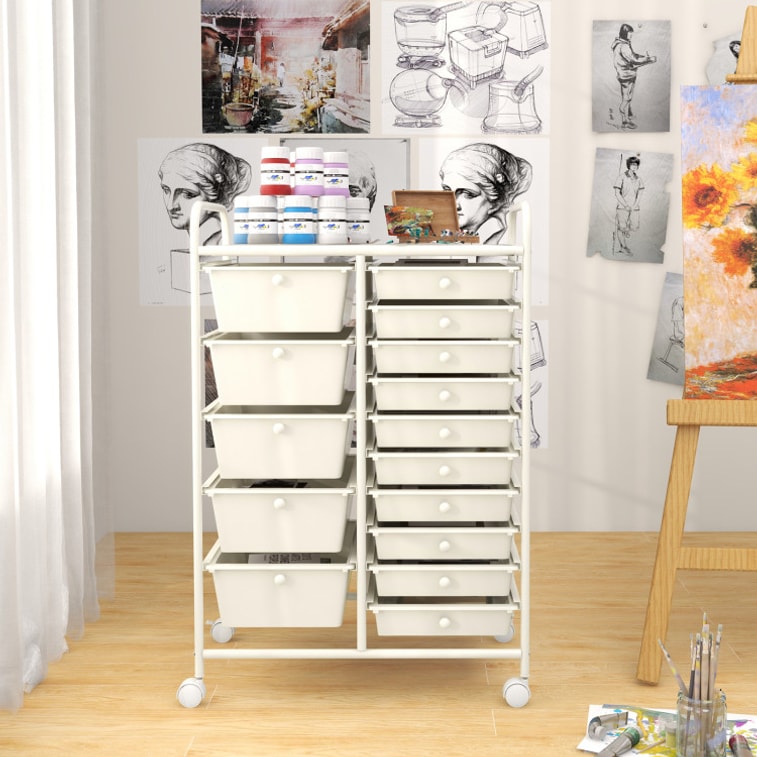 34.5 High 15-Drawer Utility Rolling Organizer Cart Multi-Use Storage-White 3