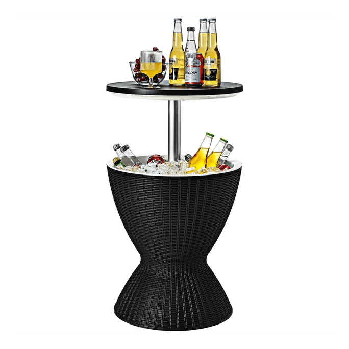 3 In 1 8 Gallon Patio Rattan Cooler Bar Table With Adjust Ice Bucket - Black