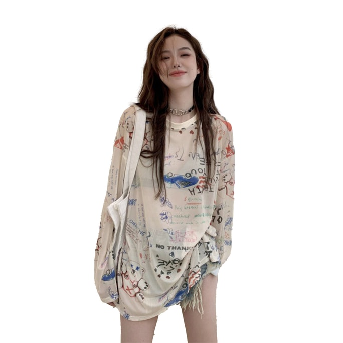 New Ice Silk Mesh Graffiti Printed Hoodie Printed F