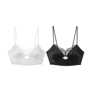 French Lace Bralette Moonlight White + Obsidian Black 2pcs, Size L—Thin Seamless