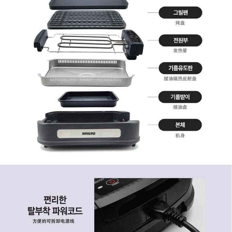 韩国 BANU Anpang 无烟电动室内可拆卸烤架和烤盘不粘烹饪表面玻璃盖1500瓦黑色 3