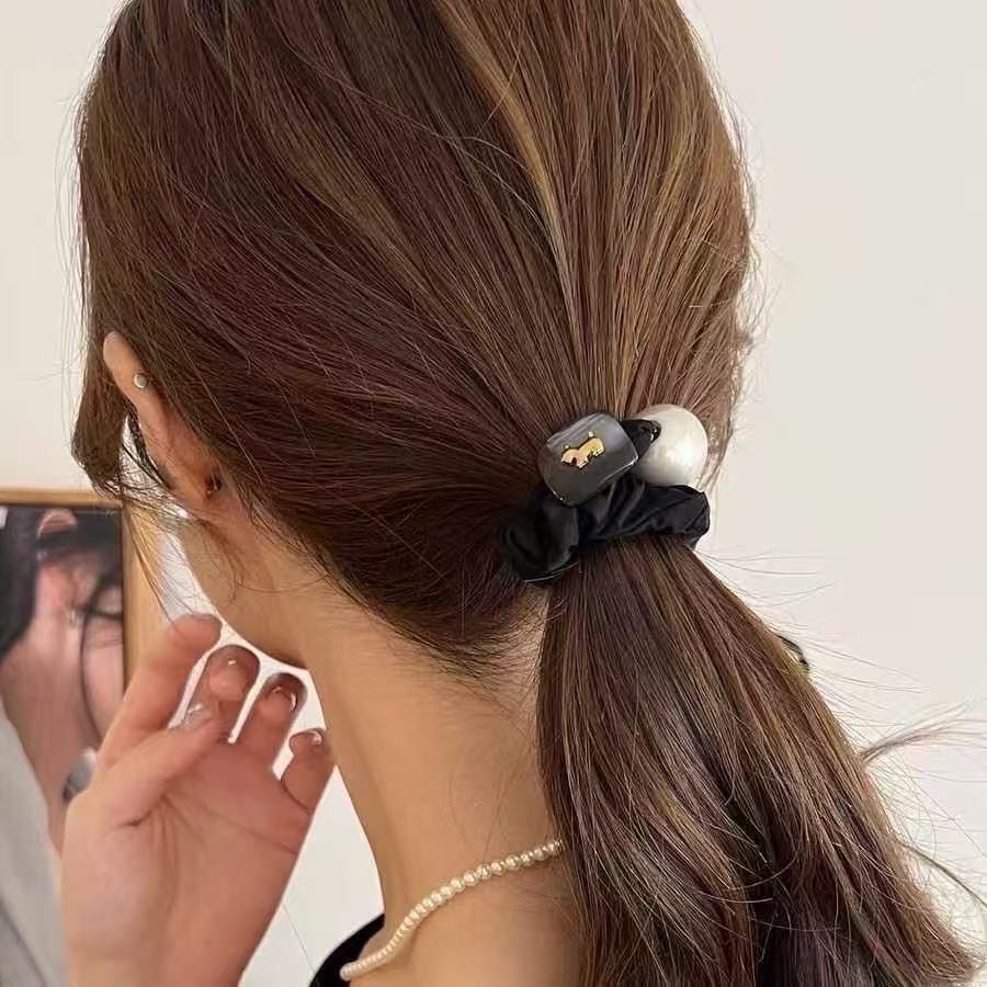 Puppy Pearl Head Rope Female 2025 New Style Simple and High Elasticity Hairbands 1 Pair