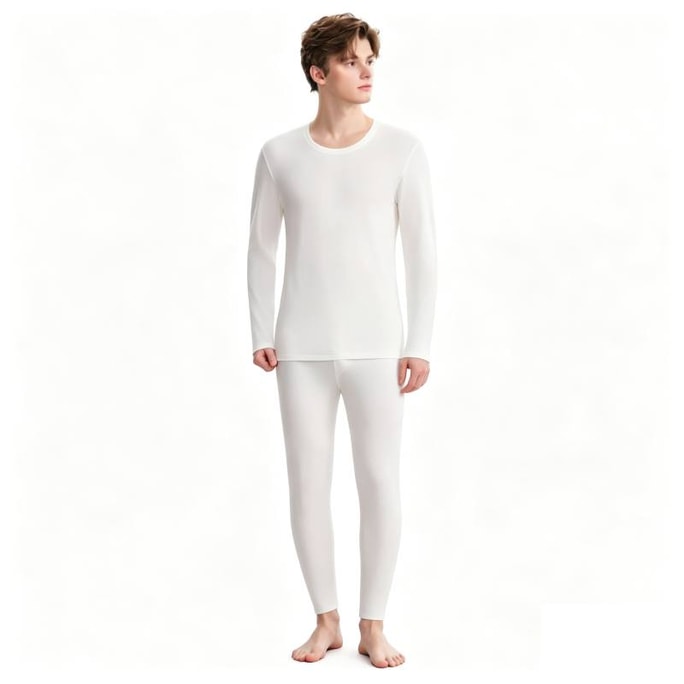 Men's White Cotton Thermal Set XL 【Warm & Non-bulky】a-class Cotton For 5-15°C. Breathable & Formaldehyde-free. Great For Layering. [Warm & Comfy]