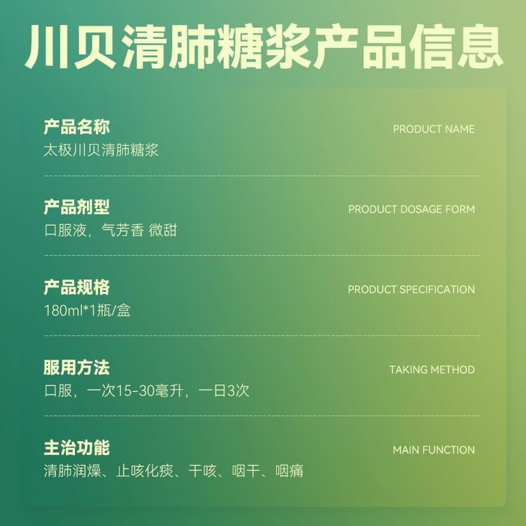 Chuanbei Qingfei Syrup Cough Suppressant Medicine 180mL per box 5