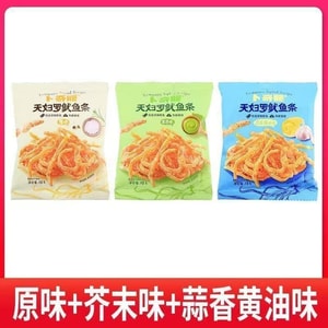 Pokki Crispy Squid Sticks Original, Wasabi, Garlic Butter, Tempura Squid Snacks, Seafood Flavor 18g*3 Bags