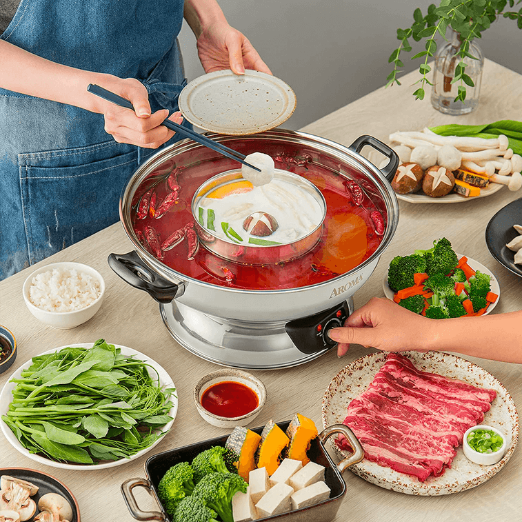 【低価格保証】4クォートステンレス電気しゃぶしゃぶ鍋 ASP-600 1年間製造保証 12