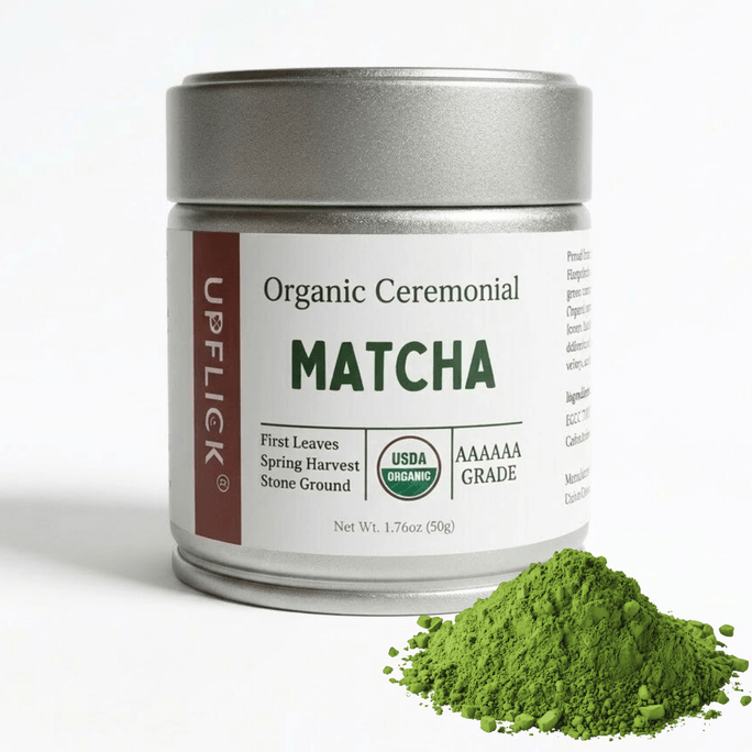 미국산 UPFLICK Organic Ritual Matcha(6A)는 첫 수확한 어린 찻잎을 봄에 따서 돌절구로 갈아 만든 제품으로 50g(1.76oz)입니다.