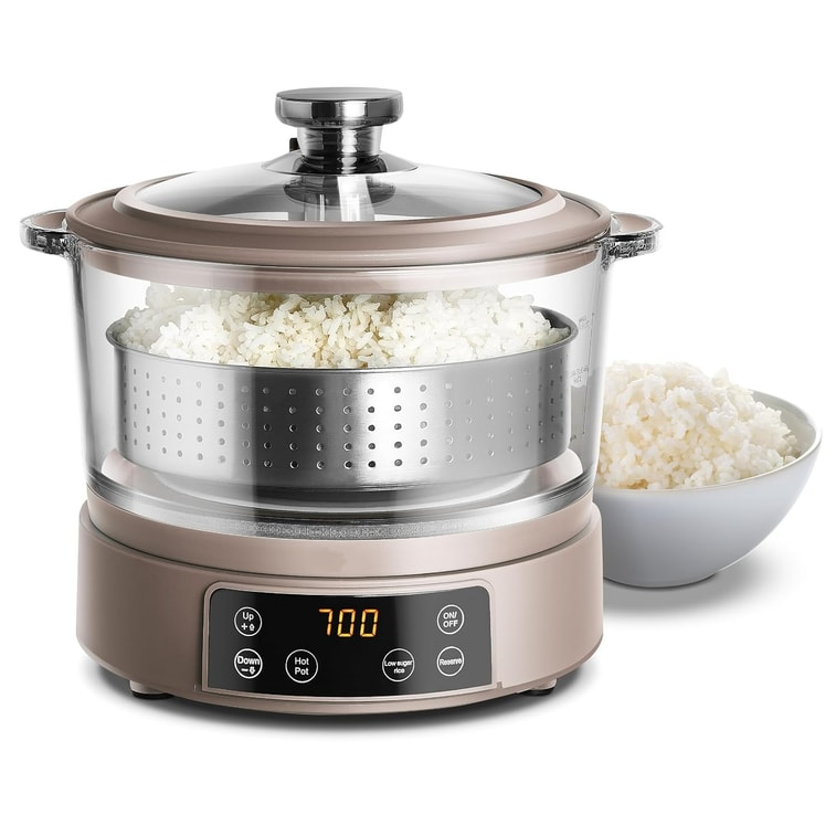 Hot Rice Filter 3L Glass Mini Low Carb Rice Cooker – Holds 2 Cups Raw/Makes 6 Cups ...