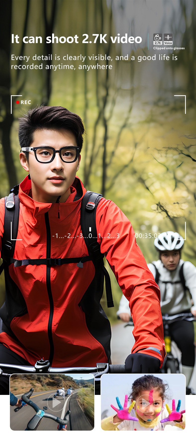 【中国直邮】 晶雅家 旅行骑行记录神器!1080P WiFi 眼镜运动相机 含 128G 内存卡 白色一套装