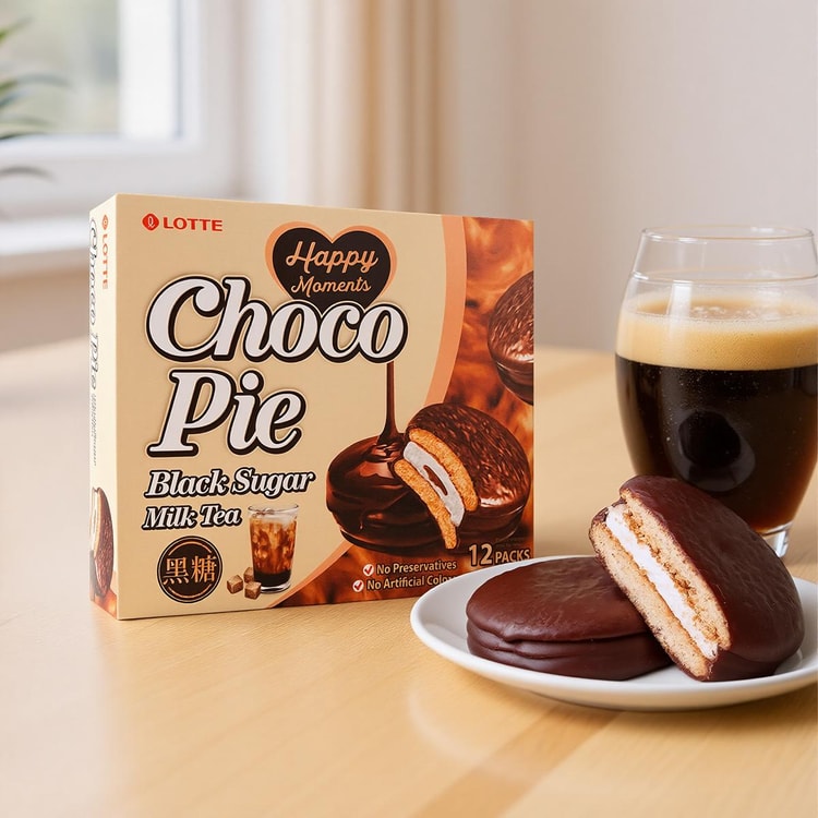 LOTTE Korea Choco Pie Black Sugar Milk Tea Flavor 12p, 11.85 oz