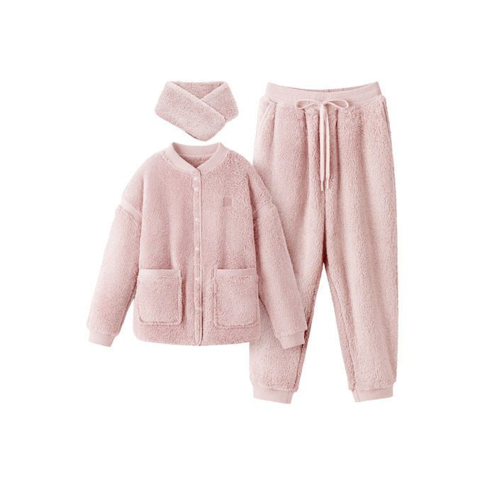 Women's Coral Fleece Pajamas Set Loungewear 501P Pink M