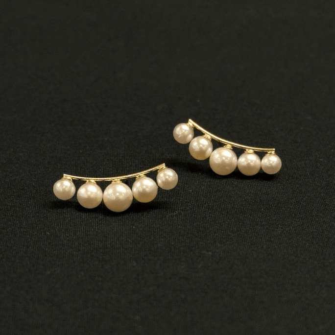 K18YG Horizontal Pearl Stud Earrings Gold 80g