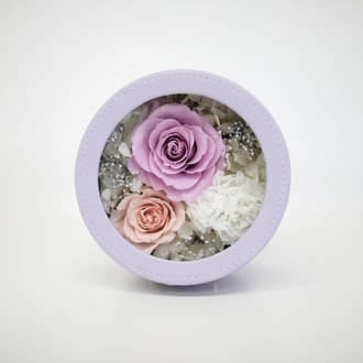 Purxious 永生花灰色包圆形迷你皮质创意花礼品花盒莫蘭迪色系玫瑰送女朋友老婆妈妈情人节礼物 亚米网