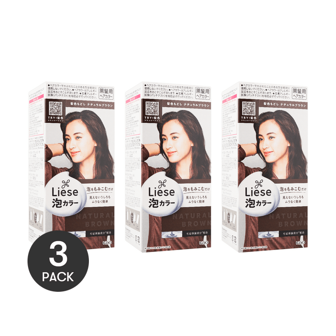 LIESE PRETTIA Bubble Hair Dye Natural Brown 【3 Boxes of Long Hair Value Pack】