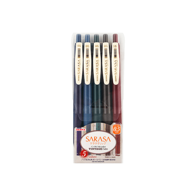 SARASA CLIP Gel Point Ballpoint Pen 0.5mm, Vintage 5 Color Set  #1