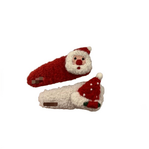 Christmas Hat Lamb Fuzzy Hair Clip for Women Winter Back-of-Head Side Hair Accessory *1 Pair