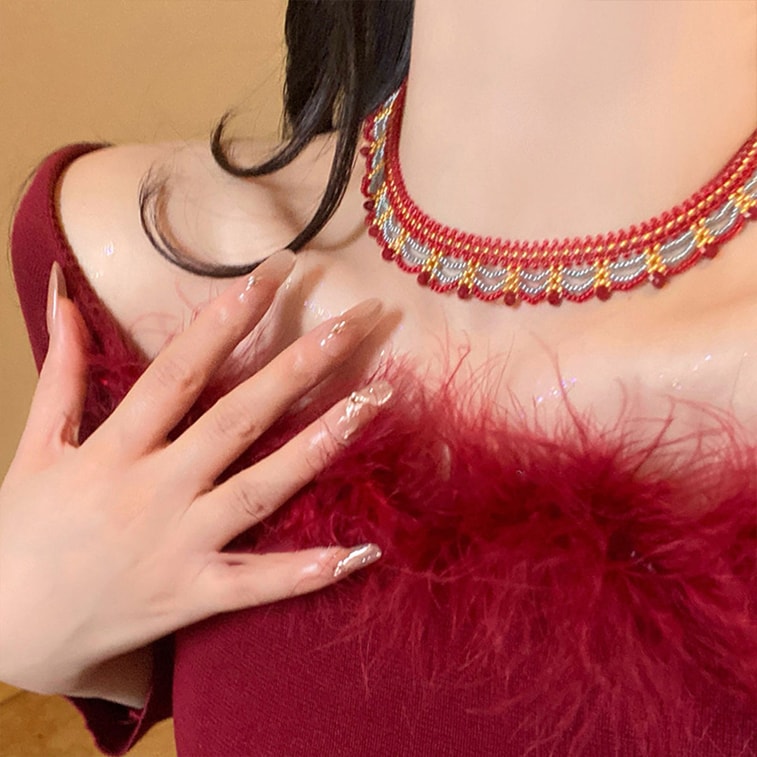 Multi Layer Vintage Beaded Necklace Seine Afternoon Exotic Style Choker Red Blue F 1 Piece 4