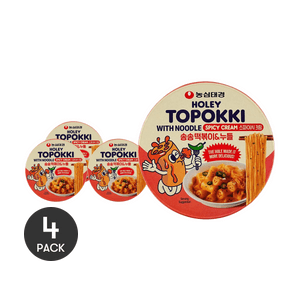 穴あきトッポッキ（春雨入り） - 春雨入りインスタント餅、スパイシークリーム味、4.16オンス×4【4パック】