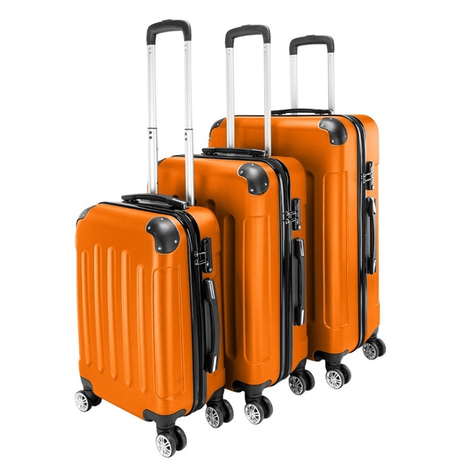 【中国からの直送品、新学期シーズンの必需品】American Fatina 3-in-1 ABSスーツケース 20インチ/24インチ/28インチ オレンジ 傷防止コーティング 伸縮ハンドル 新学期 旅行 収納 学生 ギフト