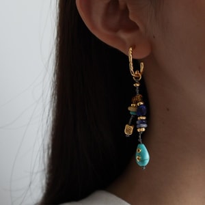 Retro Ethnic Style Exquisite Topaz Turquoise Earrings Light Luxury Niche High Grade Turquoise Earrings A Pair