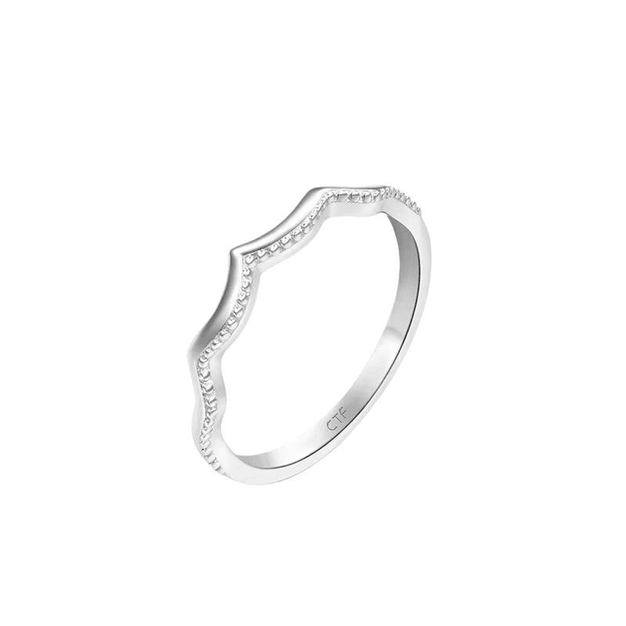 【中國直郵】 周大福 波浪紋日常通勤款簡約925銀飾戒指女款簡約高​​級 11號