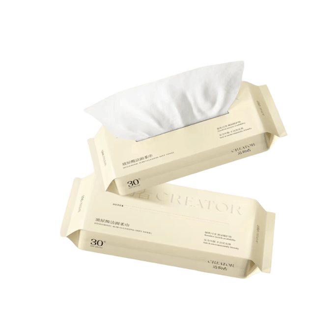 【香港直送】クリエーター ヒアルロン酸洗顔タオル 30枚入り 特大サイズ 厚手 肌に優しく柔らか 乾拭き・濡れ拭き両用 メイク落とし・洗顔に
