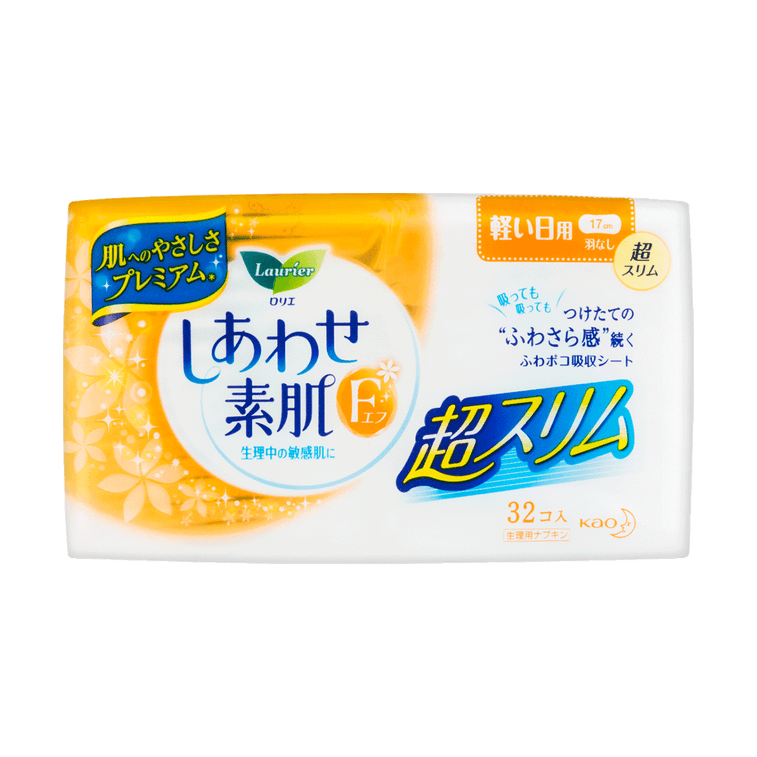 日本KAO花王 LAURIER樂而雅 F超薄超透氣系列 敏感肌適用棉柔衛生棉 日用加長護墊170mm 32片入 @COSME大賞第一位 20