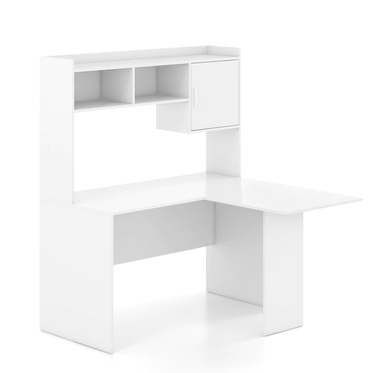 49 Inch L-Shaped Desk Corner Computer Desk With Open Storage Hutch And CabInet-White 3