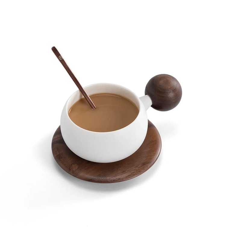 Ceramic Panda Tea Cup & Wood Coaster with Spoon 6.08 fl oz 8