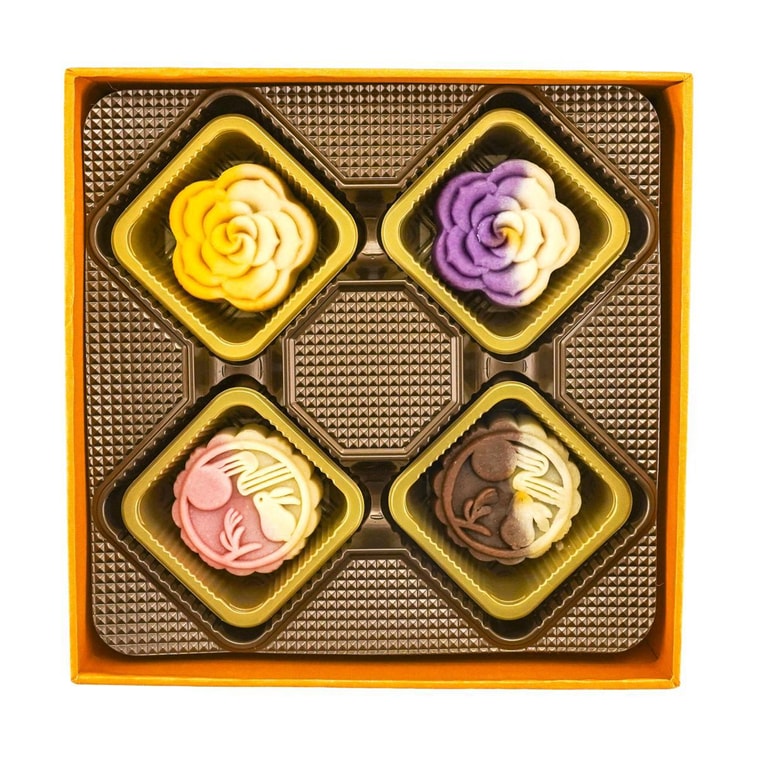 Lily Four Seasons Mooncake Gift Box,4 Flavor 4 Pieces 16.93 oz 【Mango Sago, Coconut Yam, Peach Oolong, Earl Grey】 10