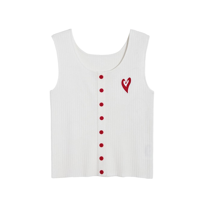 HSPM New Round Neck Embroidered Tank Top White S
