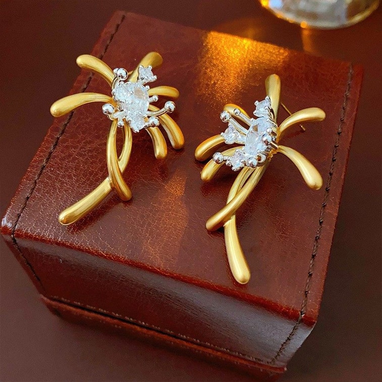 High Quality Luxury Matte Firework Vintage Earrings Gold S925 Studs F 1 Pair 4