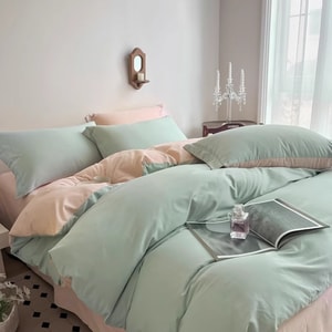 [중국 직배송] HSPM 북미 맞춤형 100S 순면 기모 4종세트(시트*1이불커버*1베갯잇*2) 10색 선택 가능 퀸 4종세트 230x230cm 애커만 그린프림로즈 핑크